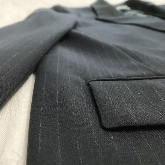 ZARA WOOL BLEND NAVY PINSTRIPE PEAK LAPEL SINGLE BUTTON BOYFRIEND BLAZER - XXL - Picture 6 of 10